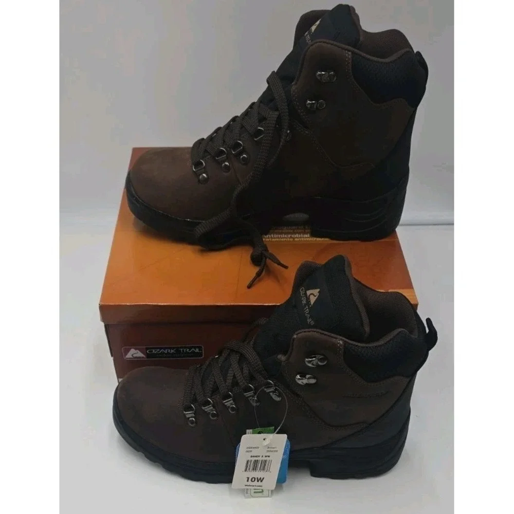 Mens Brown Leather Sneakers Size 10 W Ozark Trail Hiking Shoes NEW